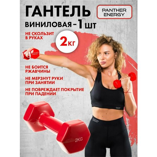 Гантель для фитнеса виниловая вес 2 кг, 1 шт красный