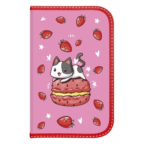 Пенал 1 секц. бол. Schoolformat STRAWBERRY CAT 190х90х25 картон, полиэстер молния роз. 237038 пенал 2 секц бол schoolformat cute deer 190х105х35 картон полиэстер молния роз 237027