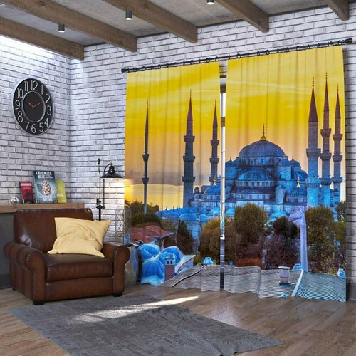 Фотошторы Голубая мечеть. Стамбул. Турция Ш150xВ300 см. 2шт. Атлас на тесьме
