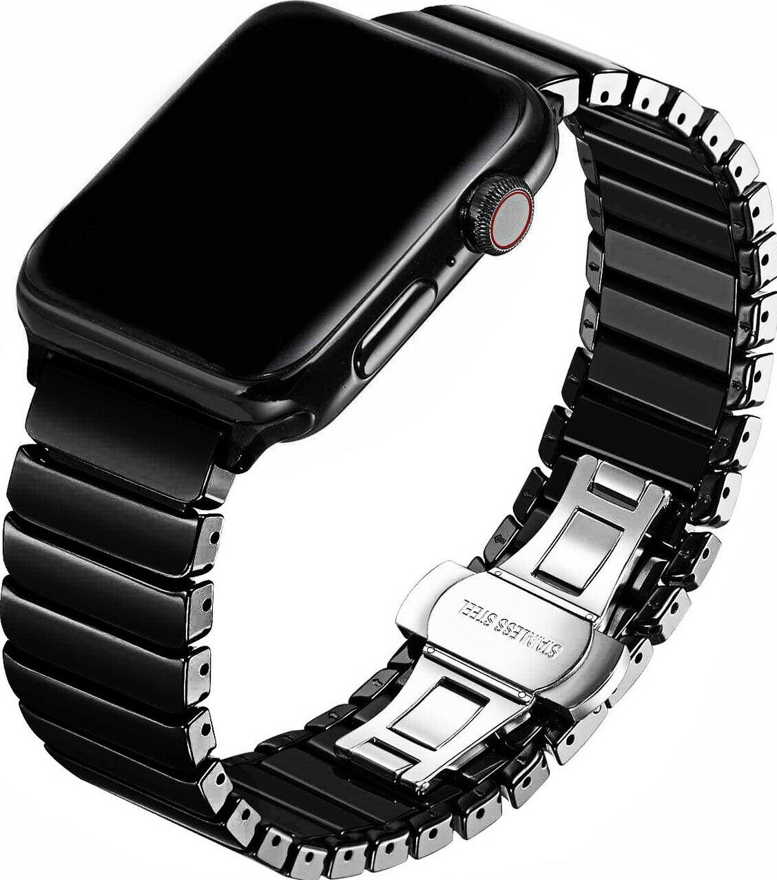 Блочный керамический ремешок для смарт часов Apple Watch 1-8 SE 42-44-45-49 мм / Керамический браслет на Эпл Вотч 1 2 3 4 5 6 7 8 СЕ / Черный