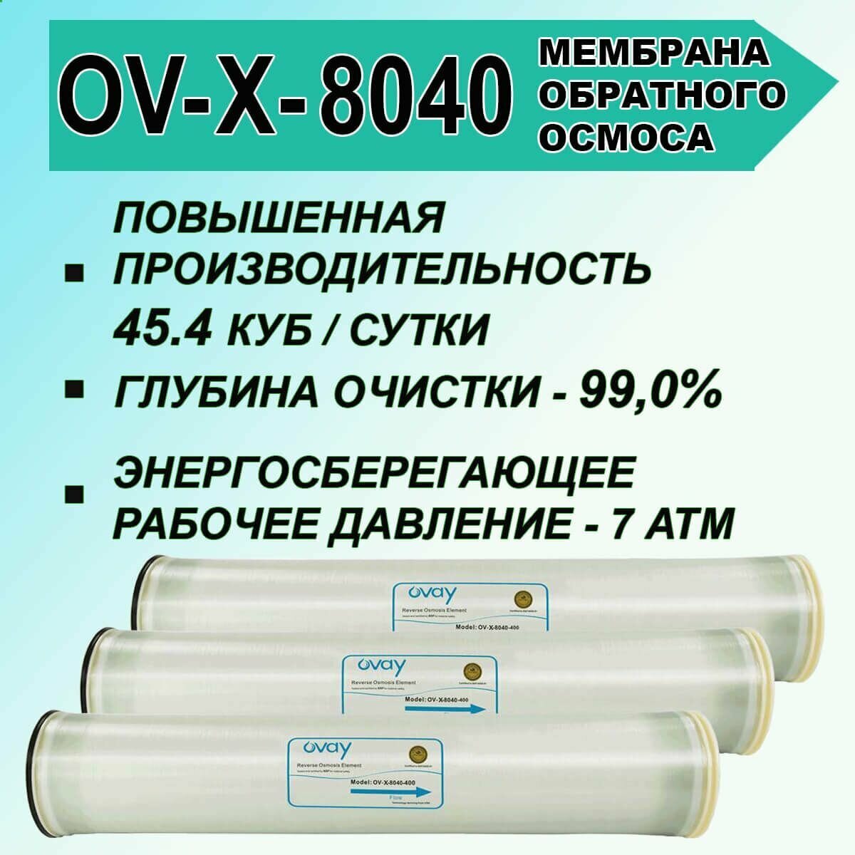 Мембрана обратноосмотическая OV-X 8040 400 Ovay, универсальная, для промышленных осмосов