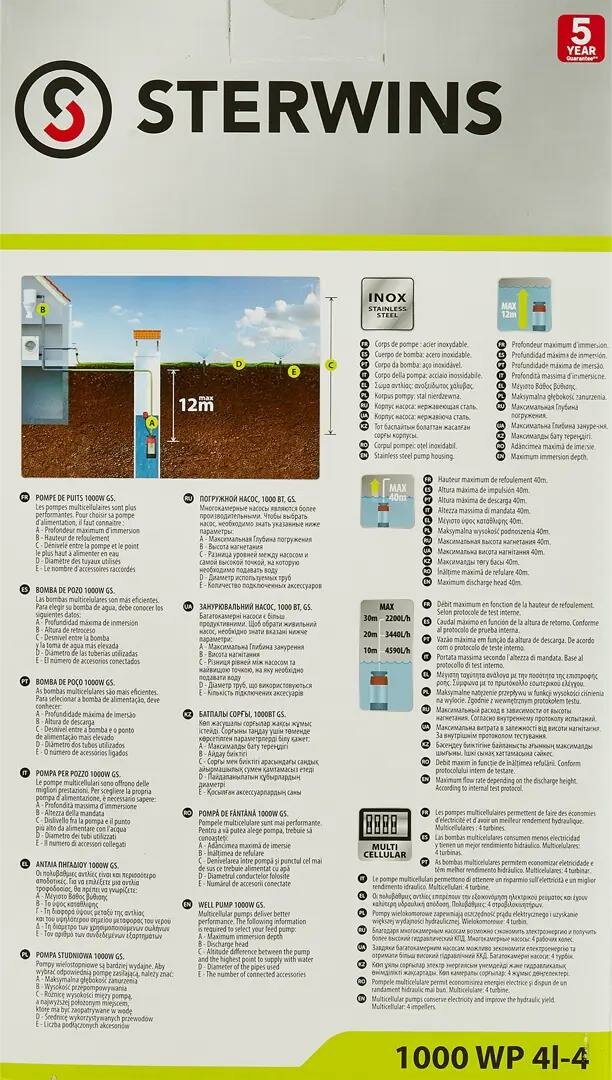 Насос садовый скважинный Sterwins, кабель 20 м, 5500 л/час - фотография № 6