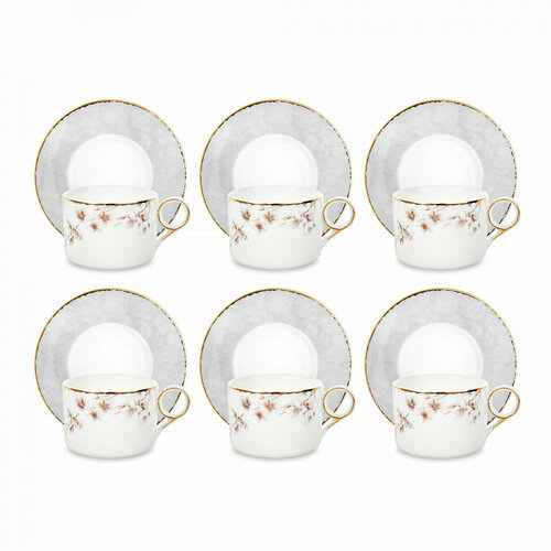 Набор из 6-ти чайных пар, фарфор, белый, декор MHCNPO30085 Аурелия