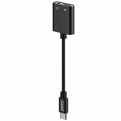 Адаптер PERO AD10 USB TYPE-C TO USB TYPE-C/MINI JACK 3.5, черный