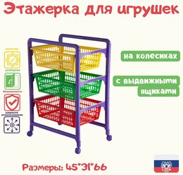 Этажерка для игрушек с выдвижными ящиками на колесиках для ванной, кухни напольная пластиковая