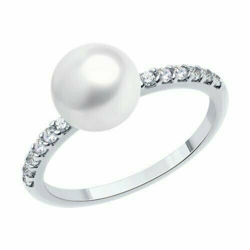 фото Кольцо diamant online, серебро, 925 проба, фианит, жемчуг, размер 18.5, белый