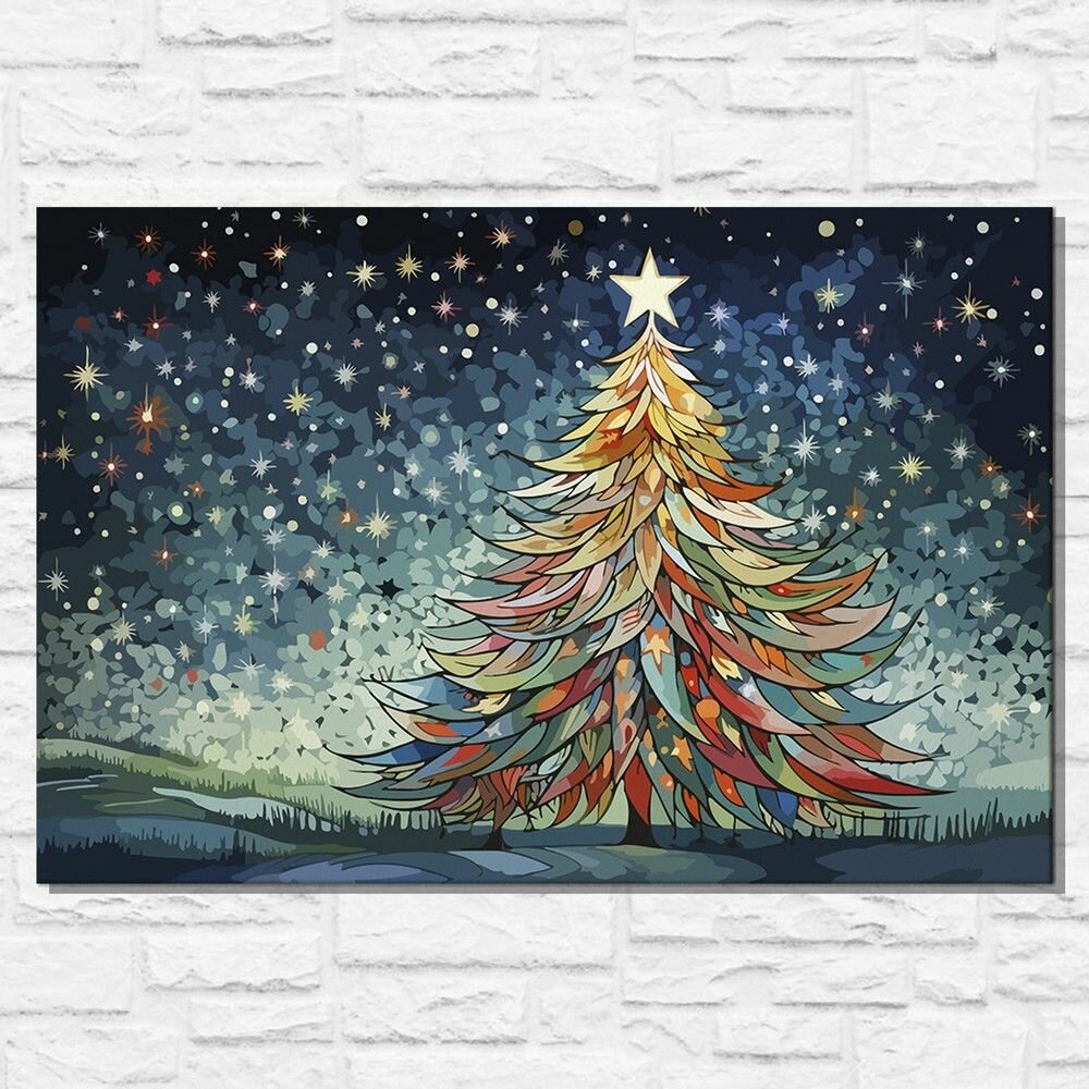 Картина по номерам на холсте новогодняя ёлка (праздник, ель, новый год, рождество) - 12681 Г 60x40