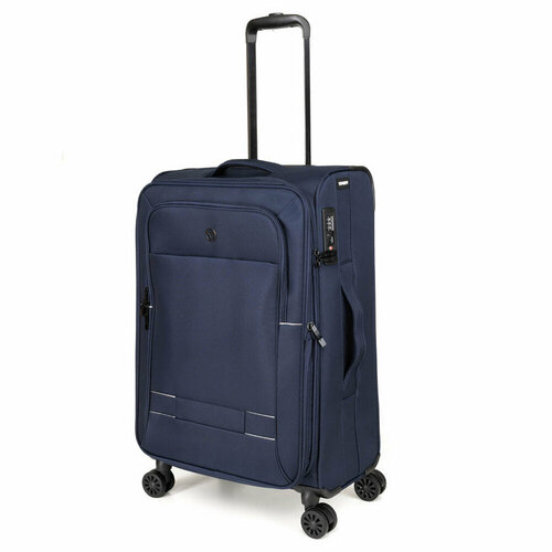 фото Умный чемодан torber t1901m-blue, текстиль, нейлон, адресная бирка, увеличение объема, 56 л, размер m, синий