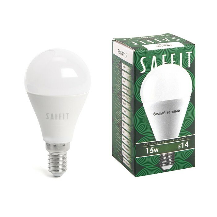 Лампа светодиодная SAFFIT, 15W 230V E14 2700K G45, SBG4515