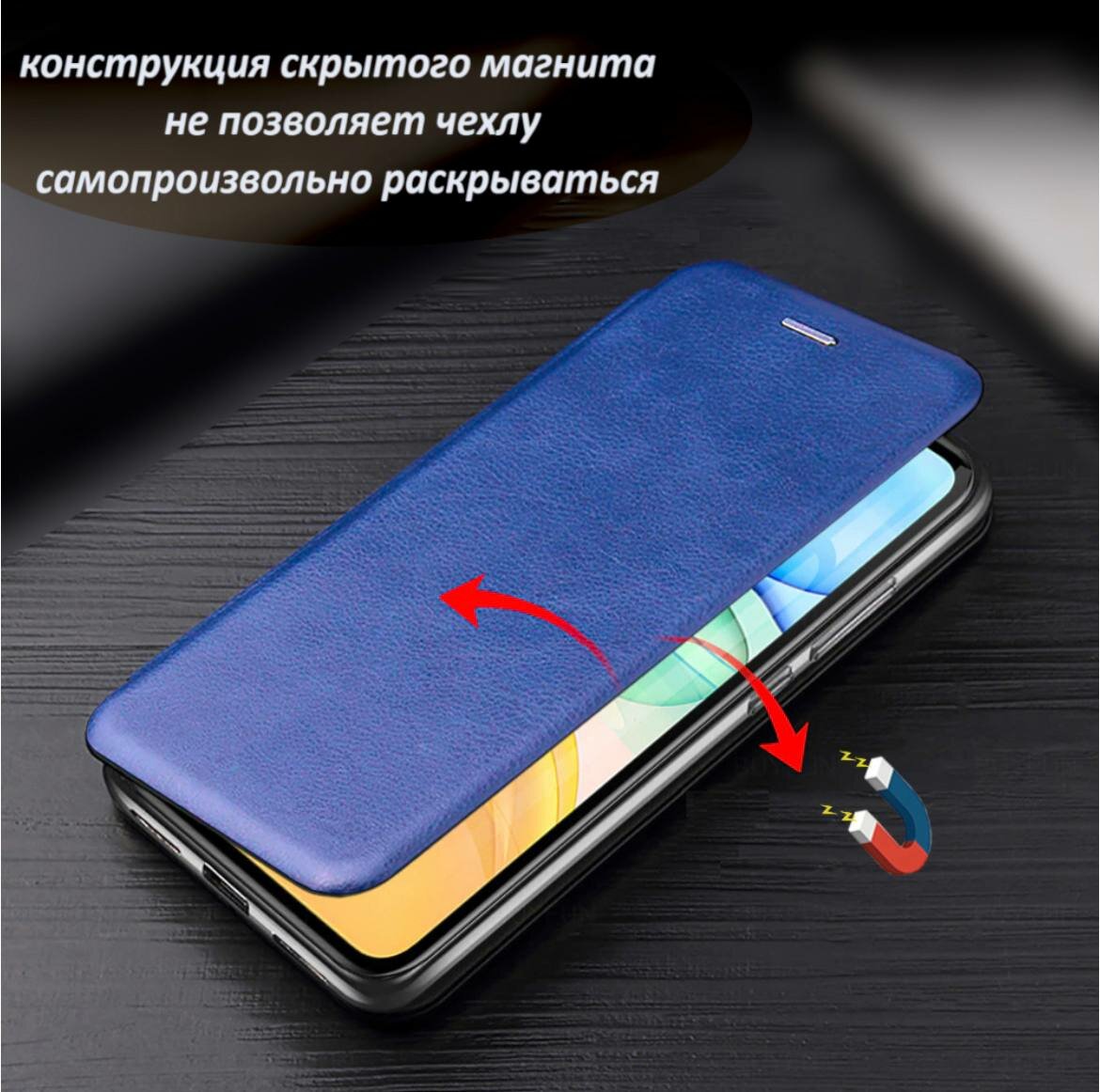 Чехол книжка для Samsung Galaxy A03S 2021 A037F / на Самсунг Галакси А037С 2021 А03Ф : синий с магнитным замком, подставкой и отделением для карт