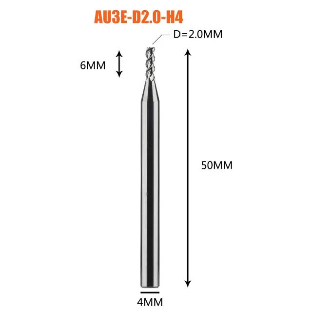 Dreanique трехзаходная фреза по алюминию для чпу (2х6х50х4 Z3) AU3E-D2.0-H4 39819