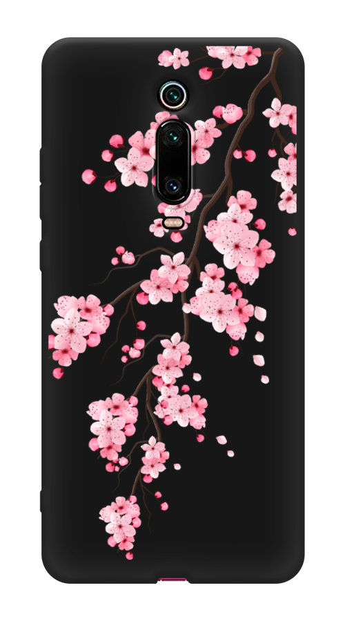 Матовый силиконовый чехол на Xiaomi Mi 9T Pro / Сяоми Ми 9Т Про Розовая сакура, черный