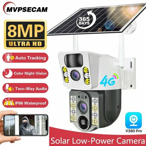 Уличная Двойная камера 4G LTE с микрофоном ночной съемкой датчик движения на солнечных батареях белая 6850₽