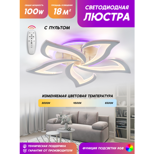 Потолочная светодиодная люстра cветильник ночник с пультом ДУ для кухни спальни гостинной YA2410-5 WH 3940₽