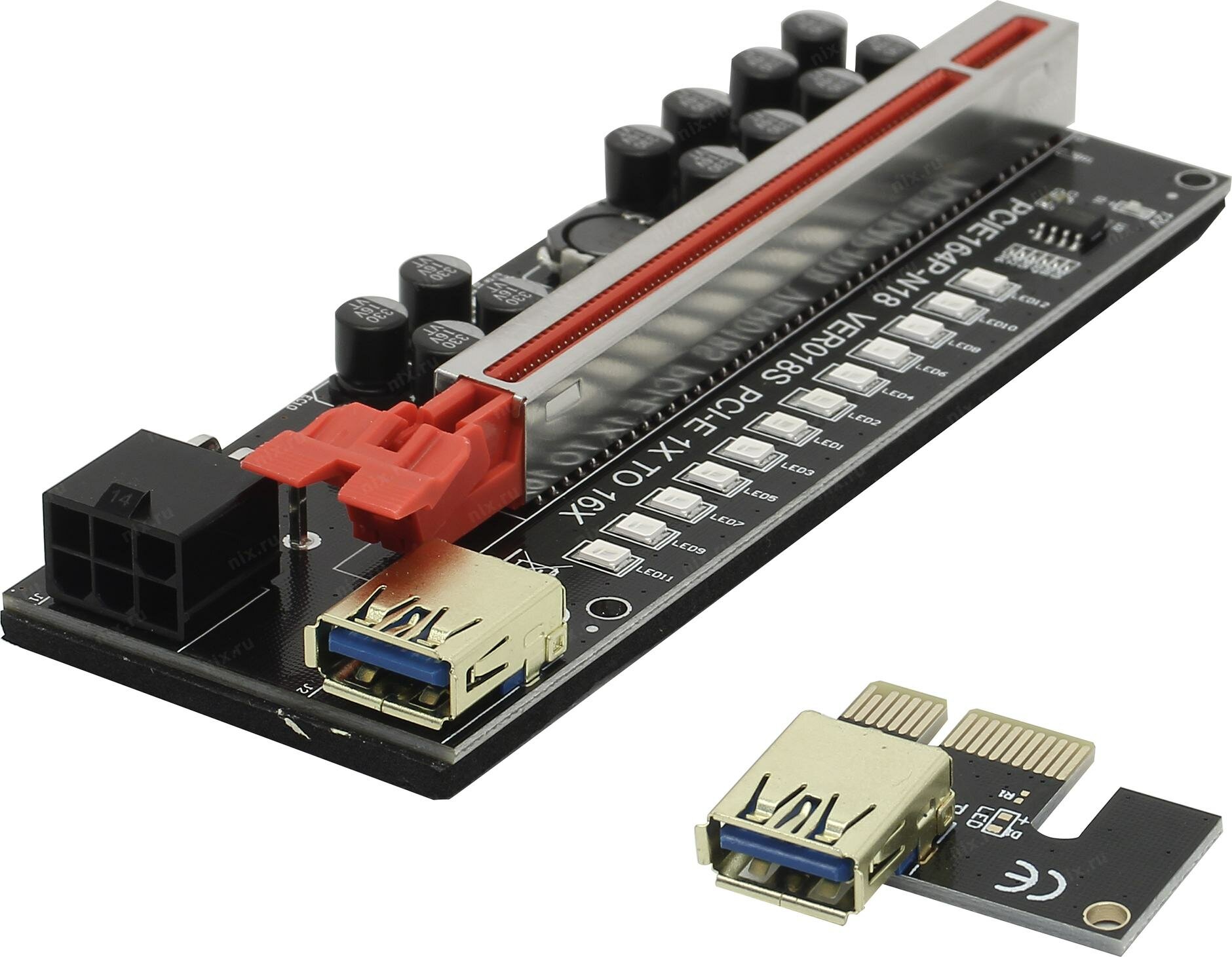 Райзер «B&P» Адаптер PCI-Ex1 M --> PCI-Ex16 F (питание 6pin)
