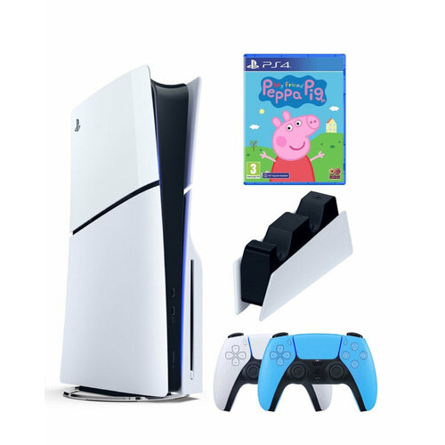 Приставка Sony Playstation 5 slim 1 Tb+2-ой геймпад(голубой)+зарядное+Свинка Пеппа