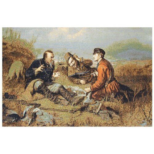 Картина гобелен лен 100 без рамы Охотники на привале 100Х70 1990₽