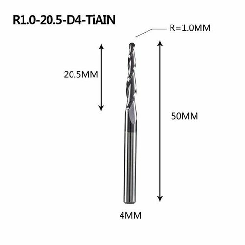 Dreanique конусная фреза по дереву (R1.0 L20.5 d4 покрытие TiAlN) P2BC-R1.0-20.5-H4 39848