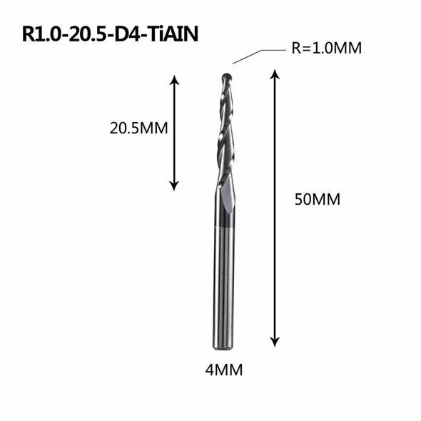 Dreanique конусная фреза по дереву (R1.0 L20.5 d4 покрытие TiAlN) P2BC-R1.0-20.5-H4 39848