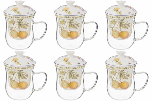 Набор кружек 6 шт для чая и кофе 500 мл Стекло/фарфор Lefard Provence / чашки белые на 6 персон подарочные