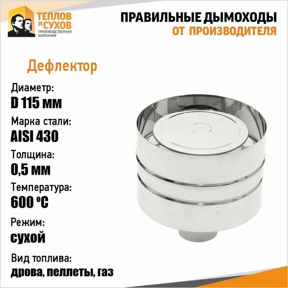 Дефлектор для дымохода d115 зонт с ветрозащитой папа нержавейка