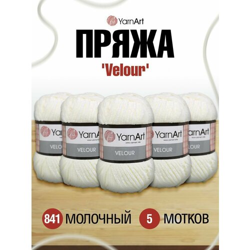 Пряжа YarnArt Velour (ЯрнАрт Велюр) 841 молочный 100% микрополиэстер 100г 170м 5 шт