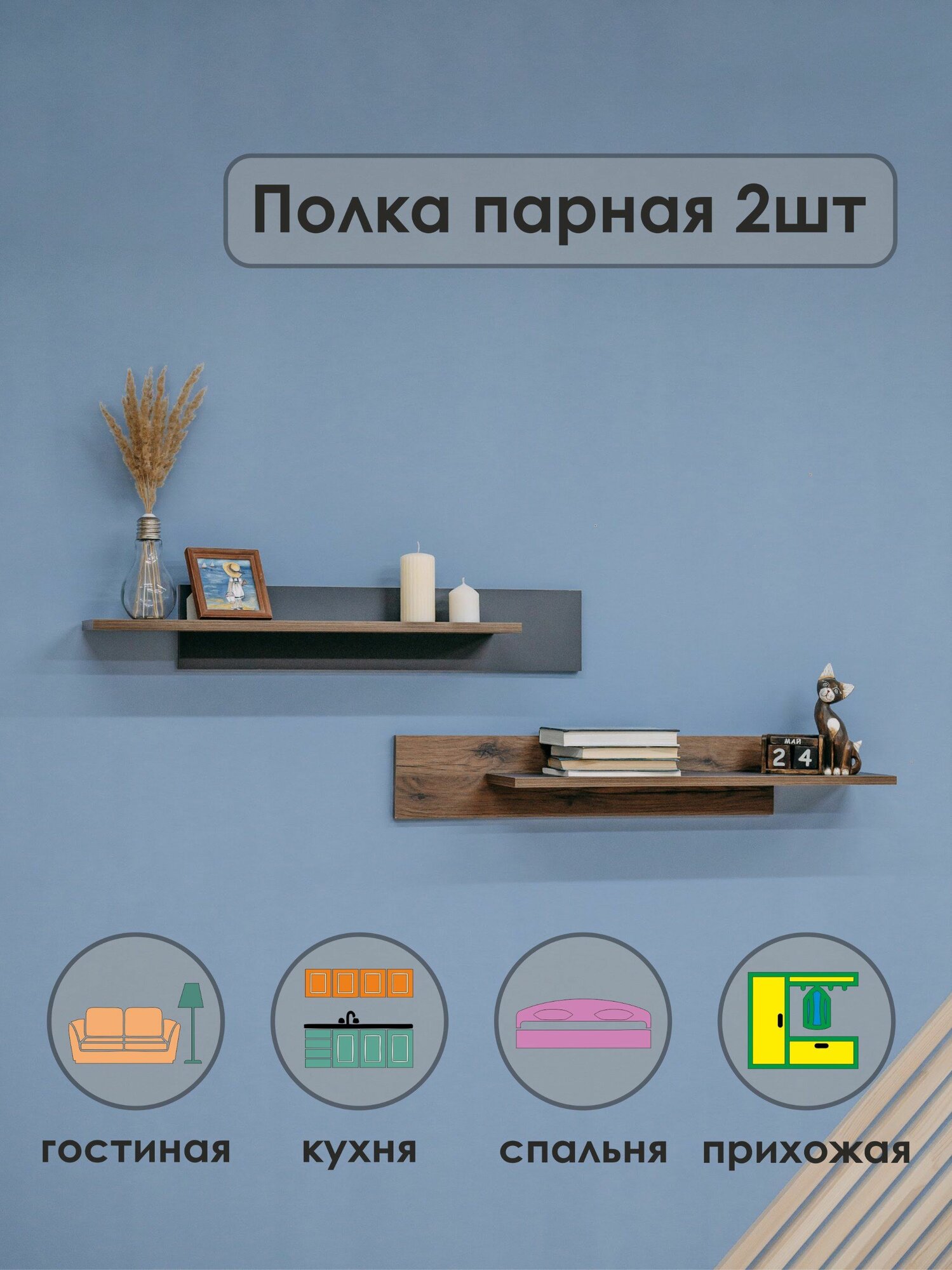 фото Полки настенные парящие набор 2 шт.