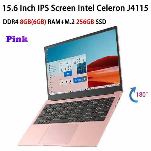 Ультратонкий ноутбук 156 дюймов Intel Celeron J4115 418 до 25 ГГц IPS 1920х1080 8 Гб DDR4 ОЗУ 256 ГБ SSD HD Graphics UHD 600 Windows 11 Розовый мышь коврик 2508900₽