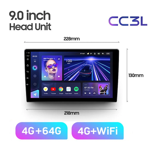 фото Магнитола teyes cc3l 4/64 универсальная 4g 9 дюймов головное устройство мультимедиа ( без переходной рамки )