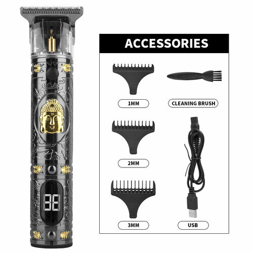 Электрическая стрижка волос T9 Голова Будды с цифровым дисплеем цвет черное золото 90100₽