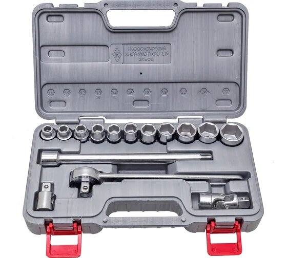 Набор торцевых головок НИЗ  2д  15 предм  серый красный