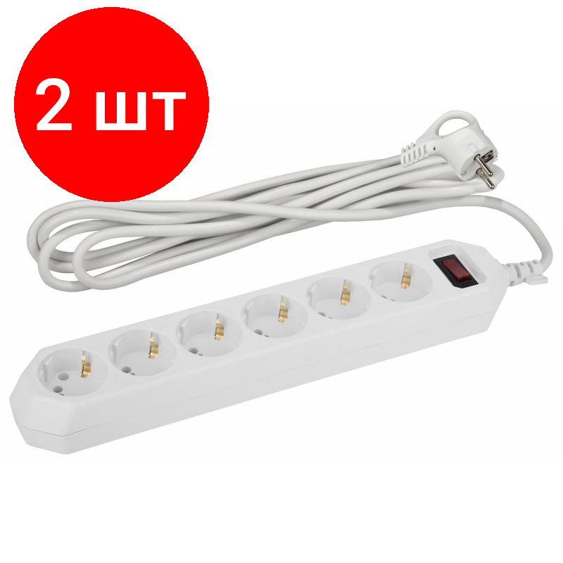 фото Комплект 2 штук, Сетевой фильтр ЭРА 3м 6 розеток, белый (USF-6es-3m-W-BOX)