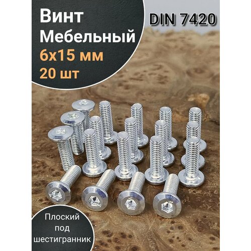 фото Винт мебельный 6х15 плоский под шестигранник din7420,20 шт 23 болта