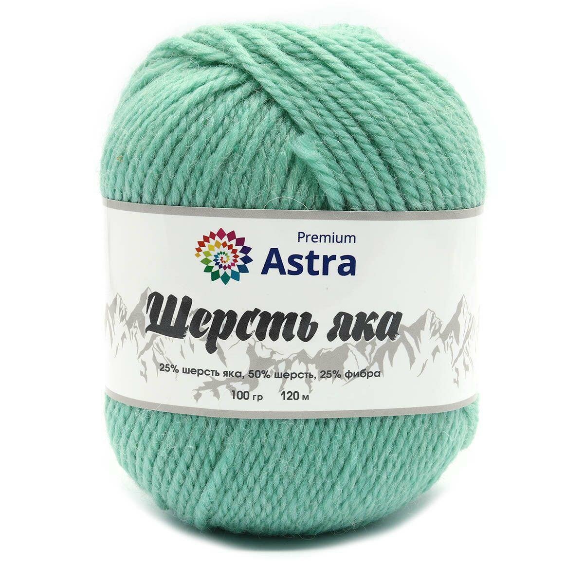 Пряжа Astra Premium "Шерсть яка", 100 гр 120 м, 25% шерсть яка, 50% шерсть, 25% фибра, 02 мятный, 2 шт