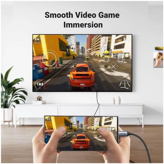 Кабель Ugreen, USB-C-HDMI, 4K, оплетка, серый, 1м — фото 1