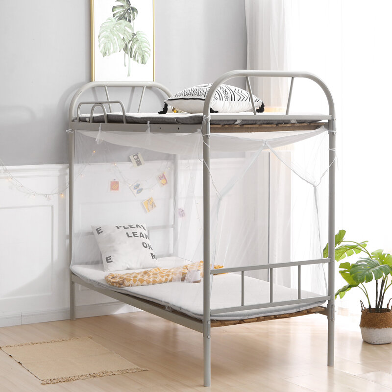 фото Кровать "Студенческое общежитие", двухъярусная, с москитной сеткой, пылезащитный верх, белая