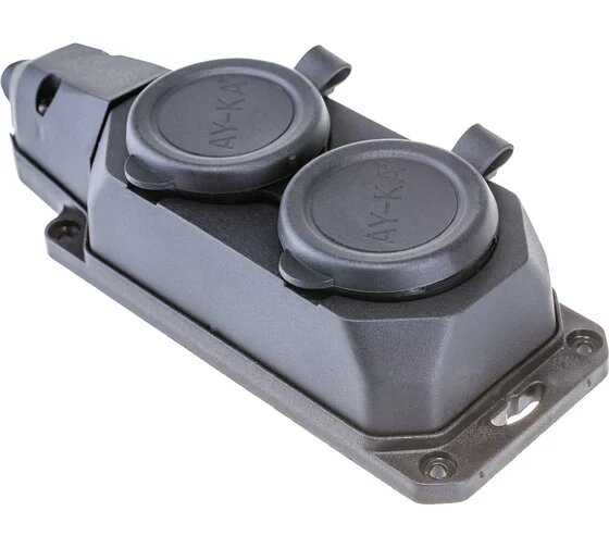 Колодка ОУ 2-ая каучук с/з с защитной крышкой 16A IP44 черная арт 5520000