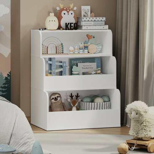 Стеллаж напольный Кео СТЖ-504 белый с ящиками полками для игрушек книг в детскую для балкона кладовой ванной 5784₽