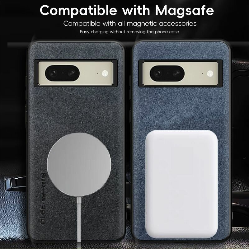 OLGE Роскошная кожа MagSafe чехол Для Google Pixel 8A (Гугл Пиксель 8A) кожаный — фото 1