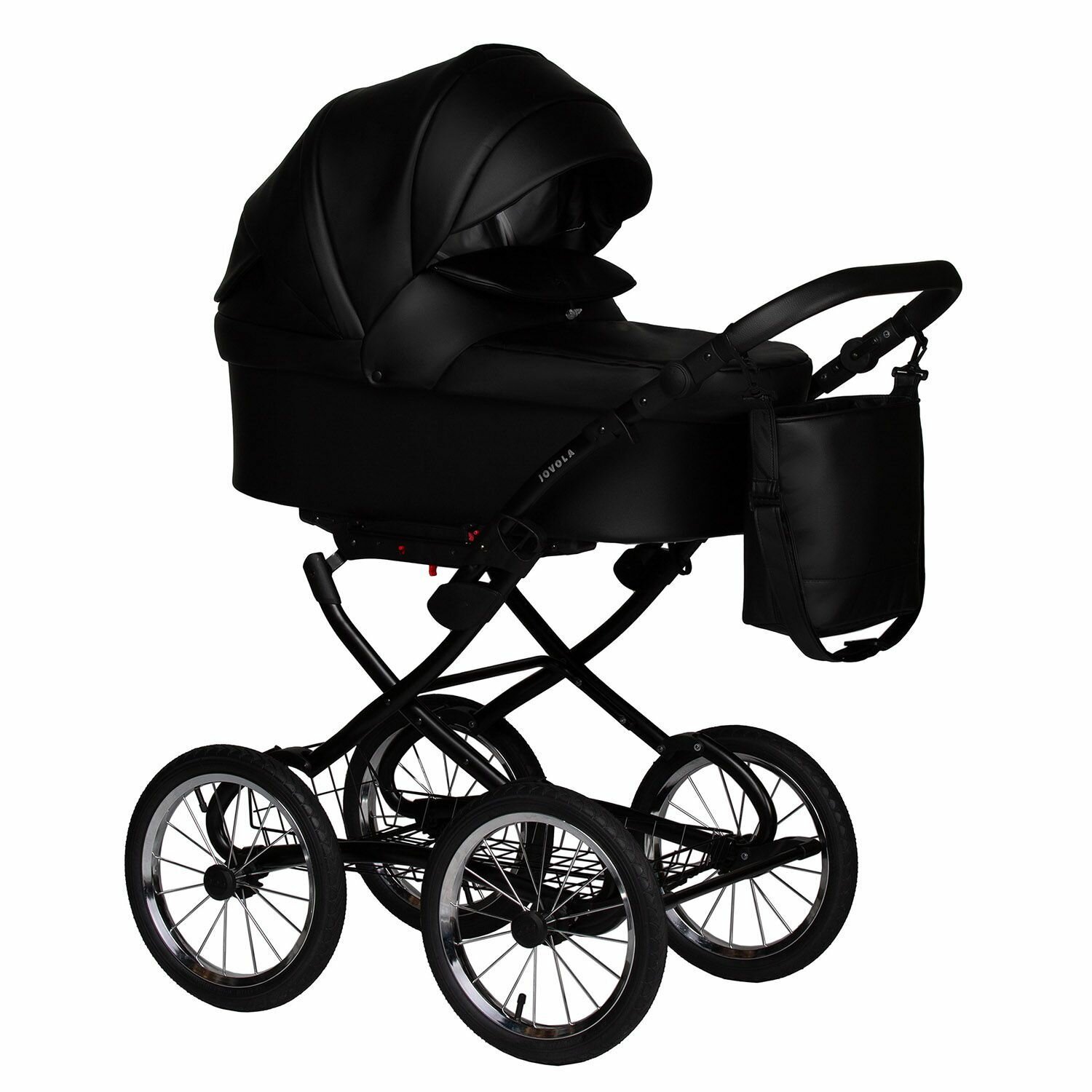 Коляска для новорожденных 2 в 1 Jovola Tessa Classic Eco Plus 14 универсальная, всесезонная, Te 03 (черная кожа)