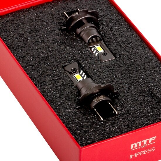 Светодиодные лампы Mtf Light серия IMPRESS, H7, 12V, 21W, 2100LM, 6000K,(размер штатн. лампы), к-кт. — фото 1