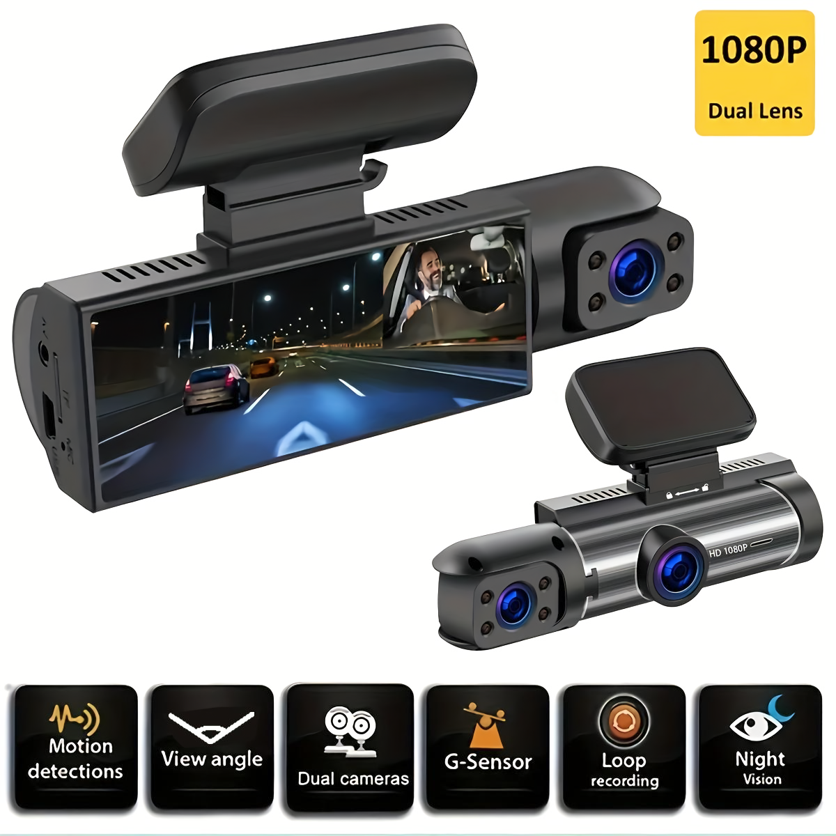 Автомобильный видеорегистратор Black Box Full HD 1080P, 2 камеры, G-sensor