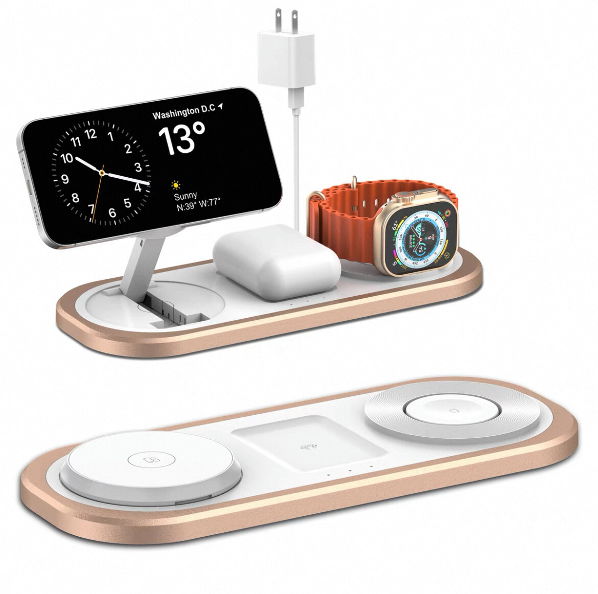 Беспроводная зарядная станция 3в1, зарядка MagSafe для телефона, часов, наушников, портативная зарядка, бело-золотой