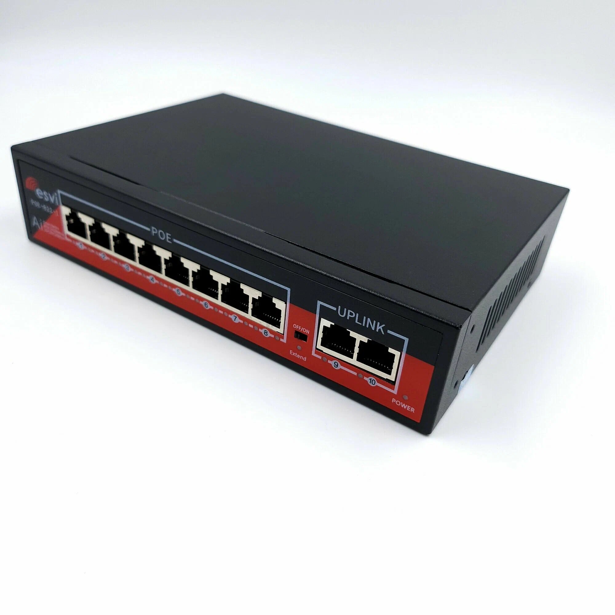 Коммутатор ESVI POE-822-1 8 портов POE + UPlink 2 порта для видеонаблюдения, металлический корпус.