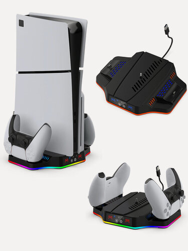 Изображение товара Подставка с охлаждением и зарядкой геймпадов для PS5 Slim (Dobe TP5-3583) Black