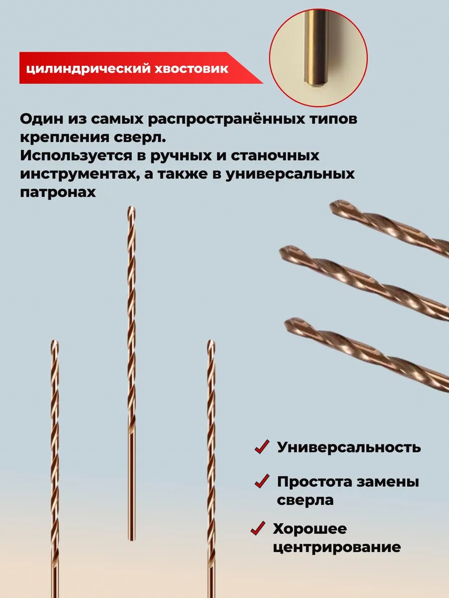 Изображение Сверло по металлу 1 мм кобальтовое P6M5K5 ( 30 шт)