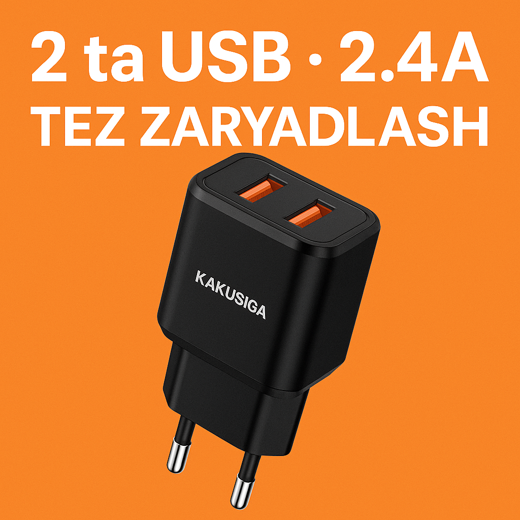 Умное зарядное устройство kakusiga "Dual Port", 12Вт, с кабелем, черное