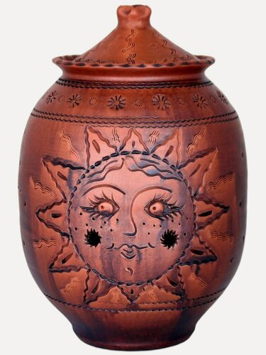 Изображение товара Емкость для картофеля, лука, чеснока, Картофельник малый "Солнце", глина, керамика, ручная работа