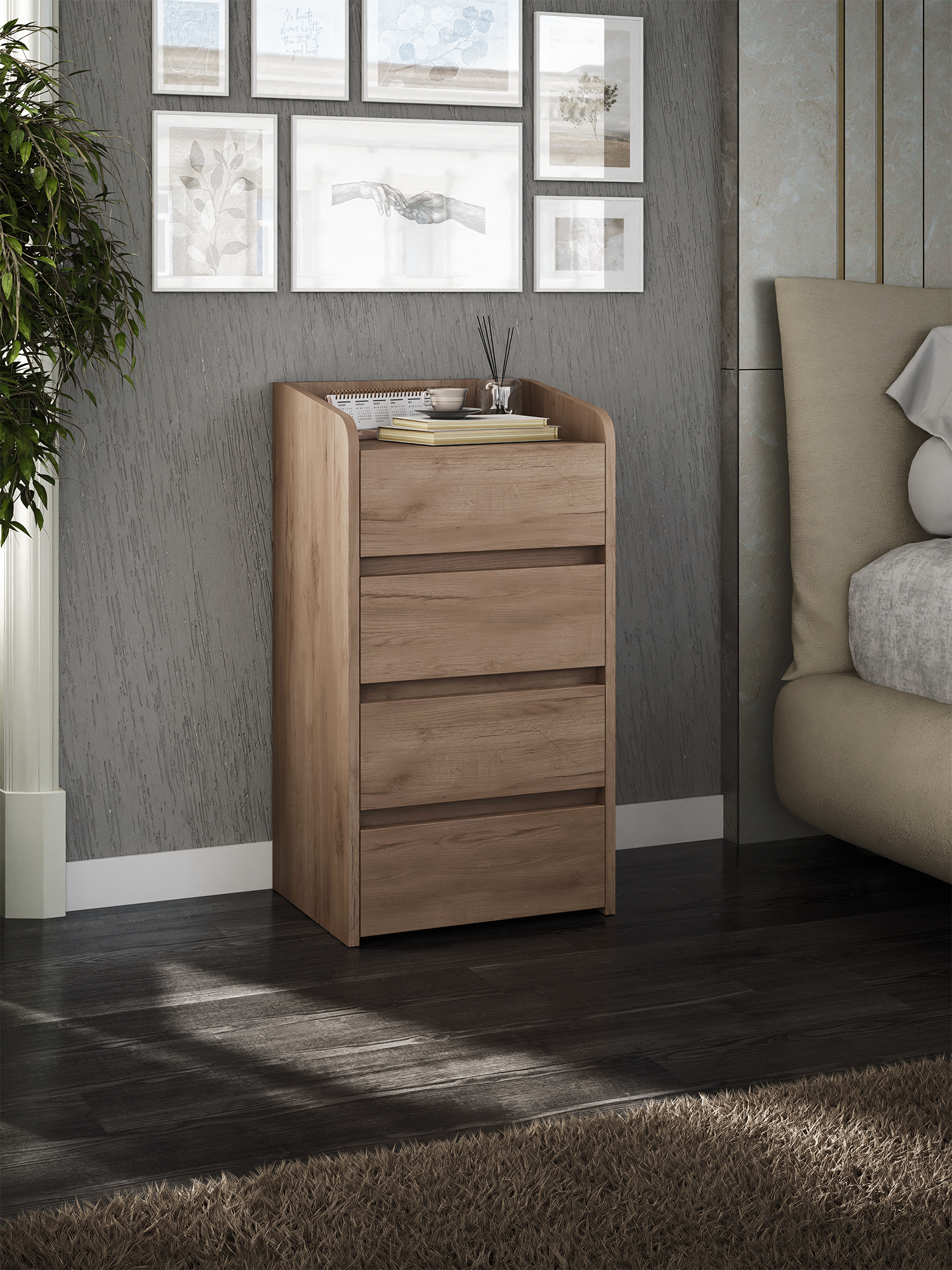 Тумба MFMaster Vitto-186, с ящиками, ЛДСП, 4 ящика, дуб крафт табак