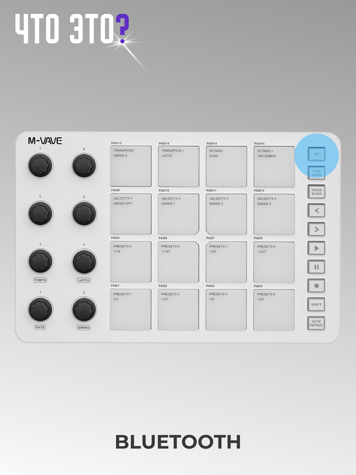 Беспроводной MIDI-контроллер M-VAVE SMC-PAD белый цвет, Bluetooth — фото 1